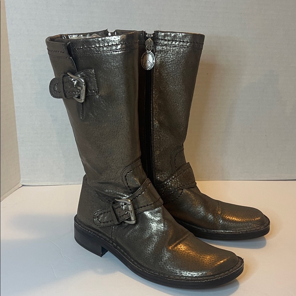 Donald J. Pliner Amy Leather Mid-calf Italian Moto boot Metalic Bronze sz 7 M